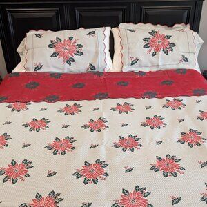 3 PC Set Full/Queen Coverlet & (2) Standard Shams Christmas Poinsettia Design